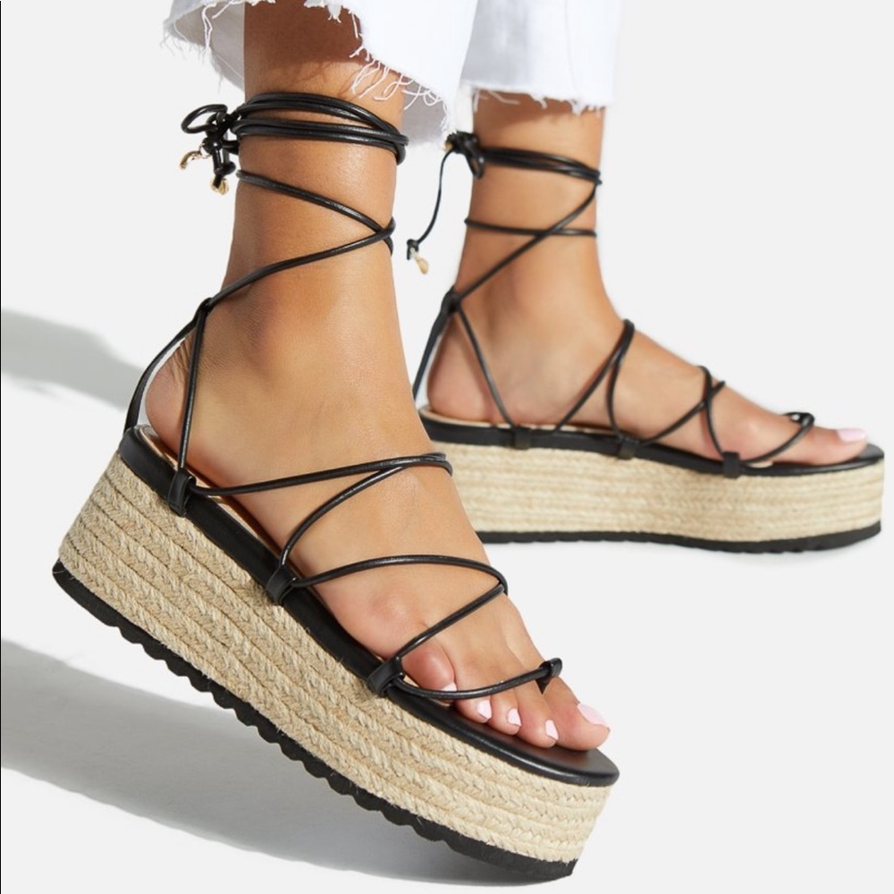 ** SOLD ** Espadrille Lace Up Platform Wedge